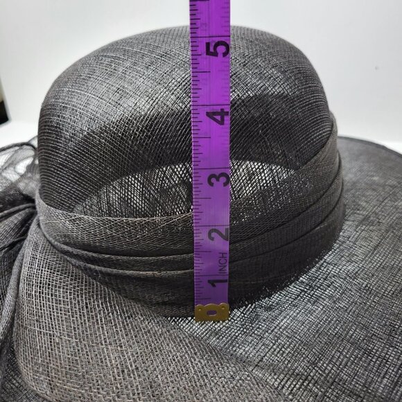 Large Wide Brim Black Sinamay Kentucky Derby Church Wedding Adjustable Hat- NEW - Picture 14 of 16